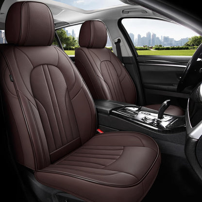 MINGBRON Car Seat Cover Full Set, Leather Car Seat Cover, Waterproof Seat Covers, Car Seat Cushion, Nappa Leather Seat Covers Car Seat Protector Universal Fit Most Cars Black