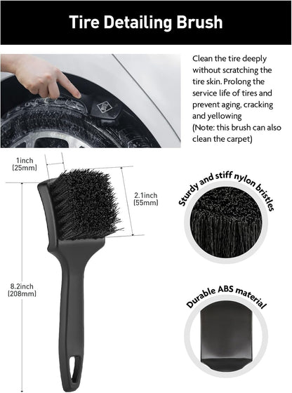 Fantasticlean 7PCS Car Wheel Brush Kit, Tire Brush for Car Owners & Auto Detailers, Soft-bristled Rim Brush, Flat Wheel Brush, Double-Ended Detailing Brush and Pads for Home Shop, Cars Trucks RVs