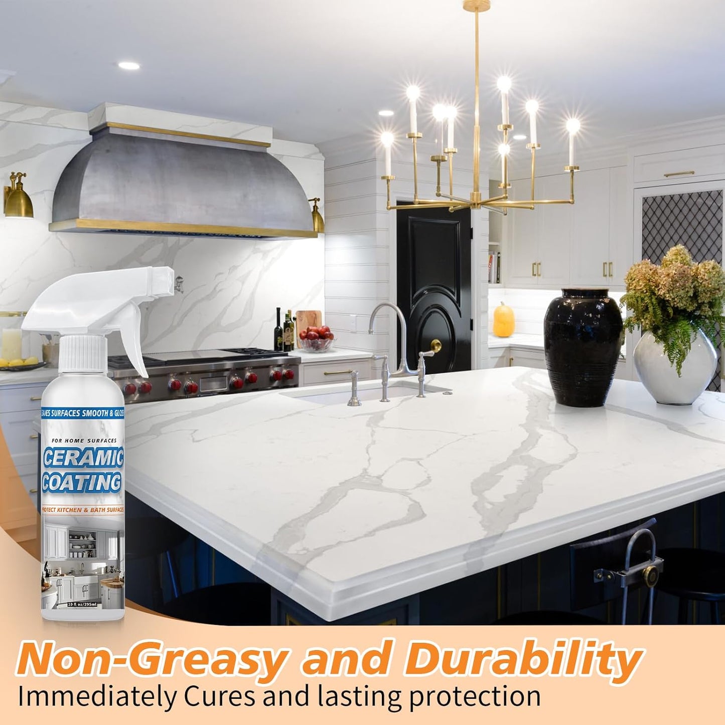 Ceramic Coating Spray Kit – Nano Protective Sealant for Kitchen & Bathroom | Hydrophobic, Anti-Fingerprint & Stain-Resistant Surface Coating, Long-Lasting Shine