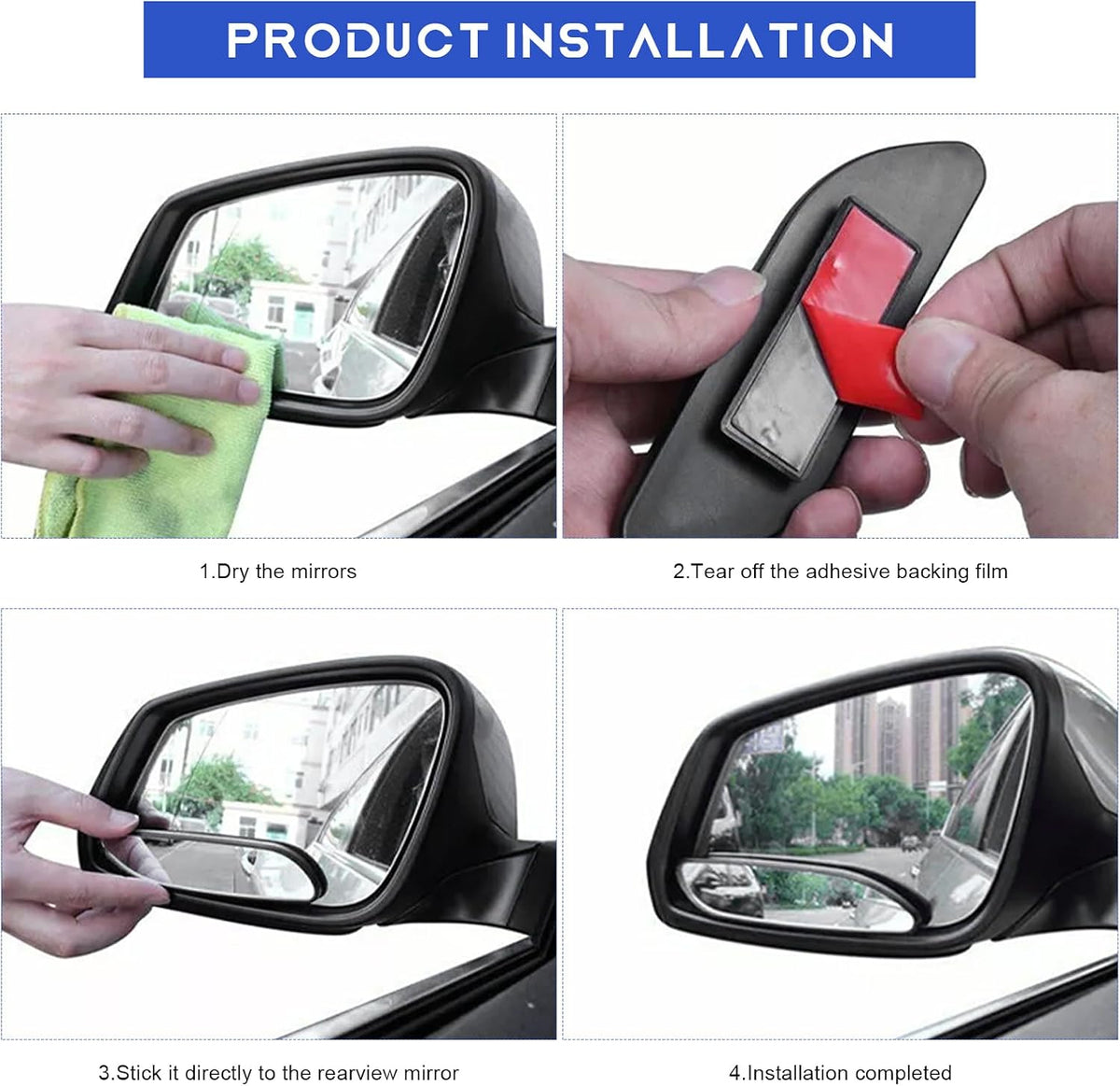 2 PCS Blind Spot Mirror, Adjustable Wide Angle Convex Side Rearview Mirrors, Long Framed Rectangular HD Glass Rear View Mirror for Sedans SUVs Trucks, Car Accessories (Framed Medium)