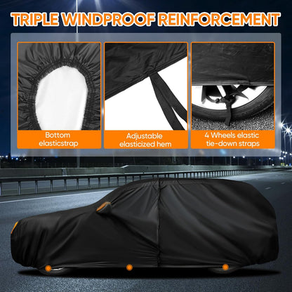 NEVERLAND Sedan Car Cover Waterproof Heavy Duty All Weather Protection Snow Anti-UV Windproof Outdoor Full Car Cover Fit for Automobiles BMW/Mercedes-Benz/Honda（for Car Size:183''L x 70''W x 59''H）
