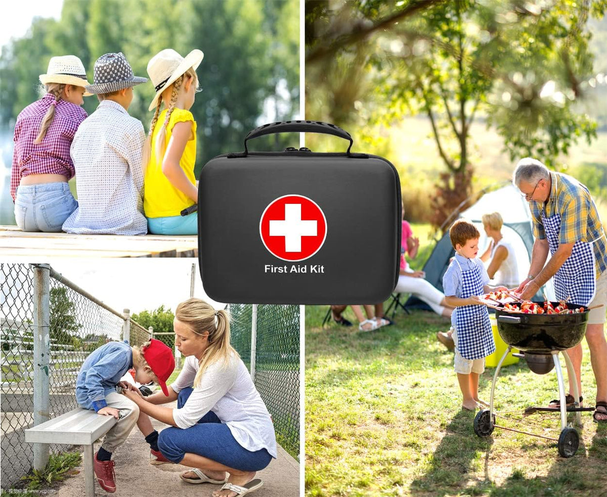 Compact First Aid Kit (228pcs) Designed for Family Emergency Care. Waterproof EVA Case and Bag is Ideal for The Car, Home, Boat, School, Camping, Hiking, Office, Sports. Protect Your Loved Ones. Red