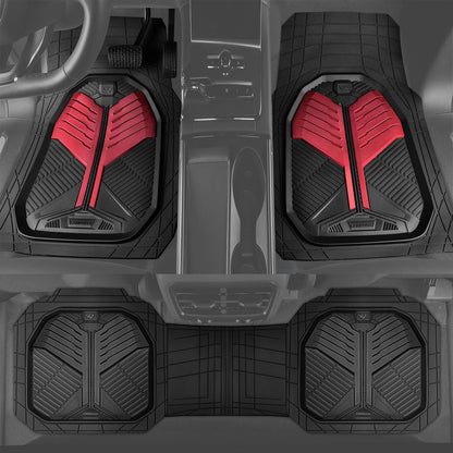 CAR PASS Heavy Duty Rubber Car Mats with Cargo Liner, Deep-Dish Car Floor Mats and Trunk Mat All Weather, Universal Trim-to-Fit for SUVs Trucks Sedans, Waterproof Anti-Slip, Trimmable V12 Black