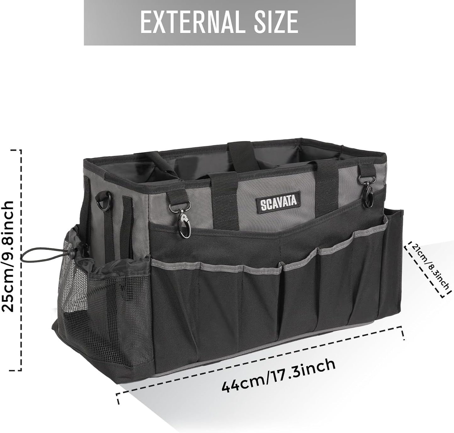 SCAVATA Wearable Cleaning Caddy Bag, Supplies Organizer with Handle & Shoulder Straps for Housekeepers, Under Sink & Car Cleaning Tool Organizer with 4 Foldable Dividers (Black)