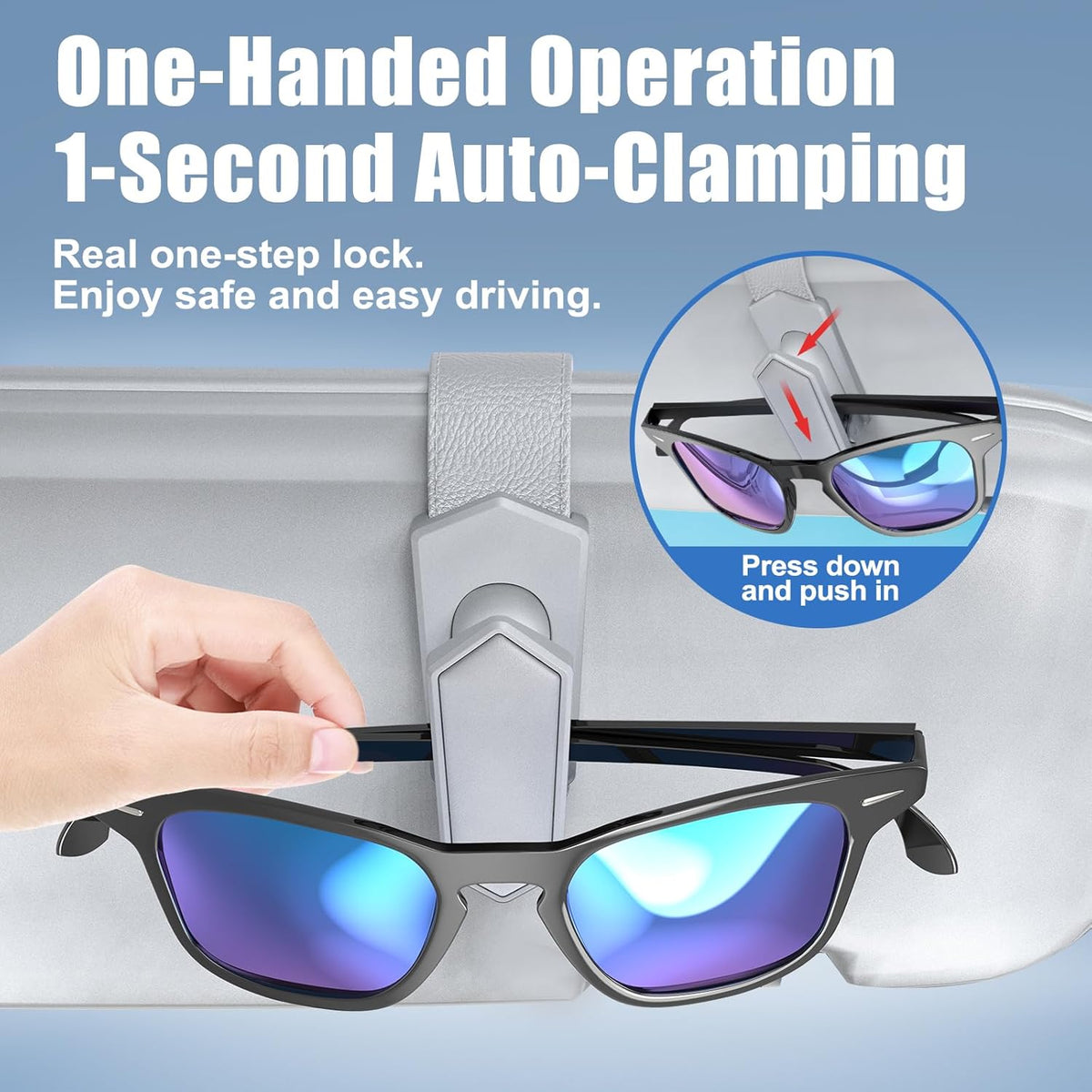 Veharvim Sunglass Holder for Car (One-Handed-Operation, Gentle & Secure Hold, Silicone Padded, Universal Fit, Metal Clip) Visor Sunglass Holder Clip,Visor Sunglass Car (Black, 2 Pack)