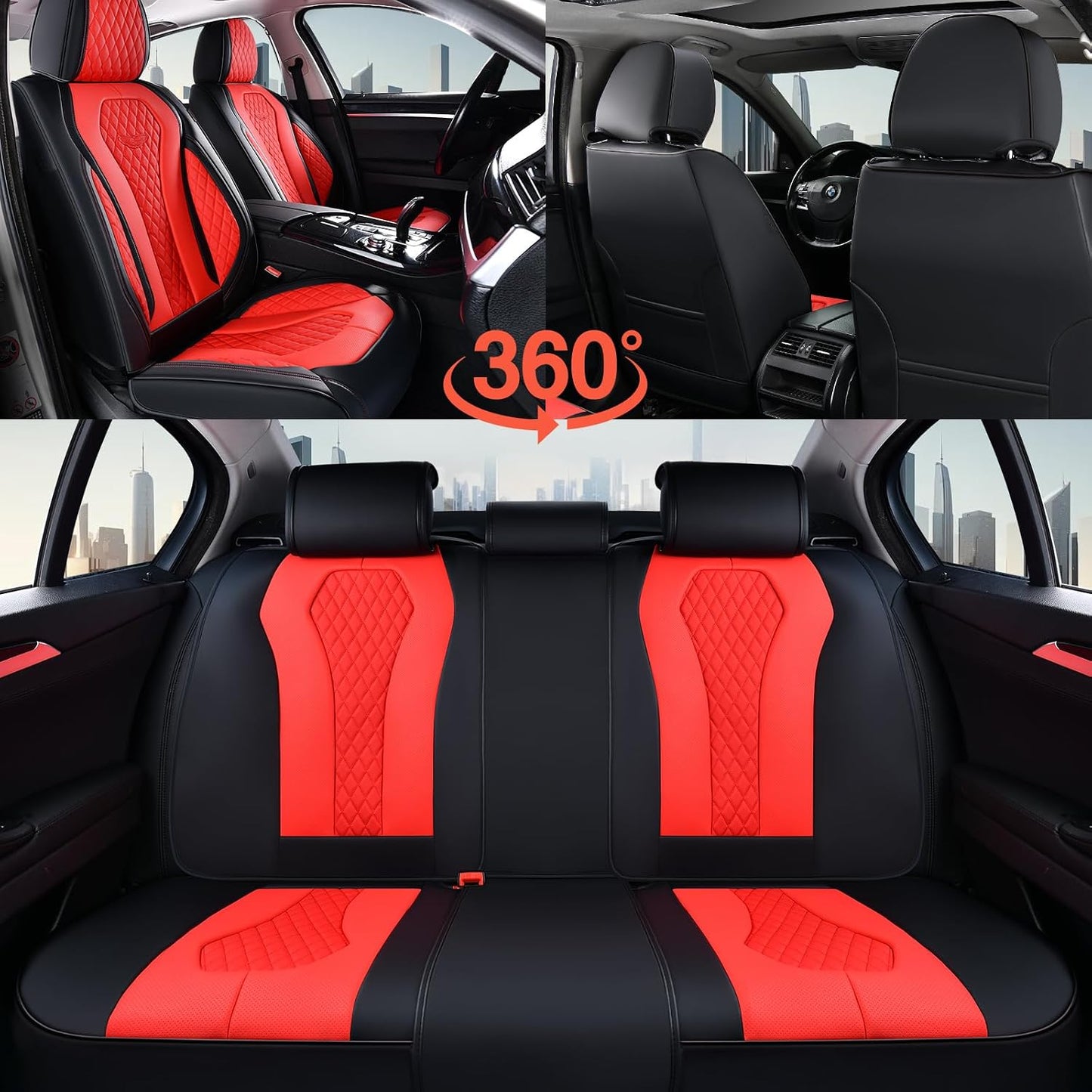 Coverado Seat Covers, Car Seat Covers Full Set, Black Car Seat Cover, Car Seat Covers Front Seats Back Seat Cover, Waterproof Car Seat Cushion, Leather Seat Covers Seat Protector Fit for Most Cars