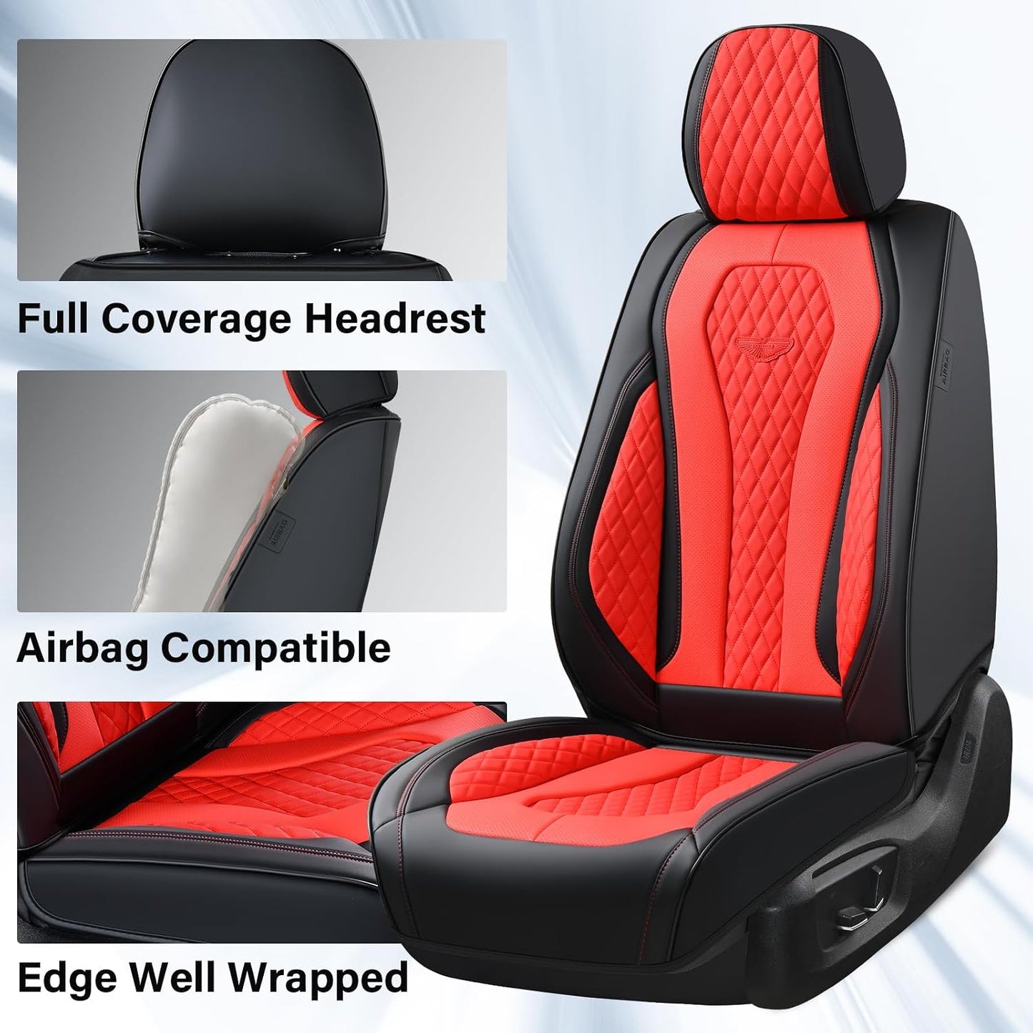 Coverado Seat Covers, Car Seat Covers Full Set, Black Car Seat Cover, Car Seat Covers Front Seats Back Seat Cover, Waterproof Car Seat Cushion, Leather Seat Covers Seat Protector Fit for Most Cars