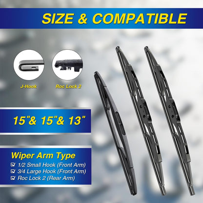 5 PLUS® Silicone Windshield Wipers Replacement for 2019-2024 Toyota RAV4/ 2006-2015 Mazda 5 Wiper Blades(Set of 3), Windshield Wiper Blades For My Car-26"/16"/12" - Colors B