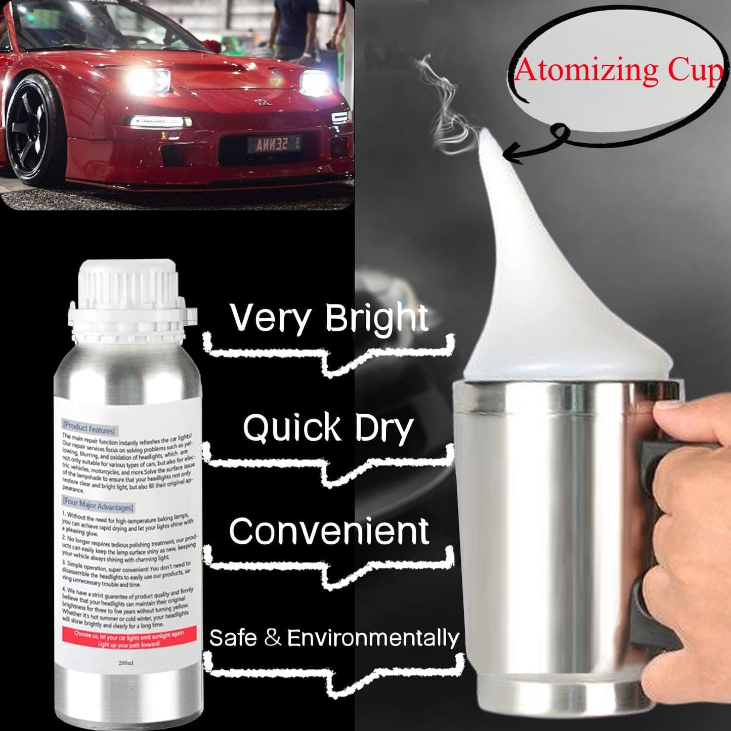 Headlight Restoration Car Headlight Lens Scratch Repair Polish Tool with 100 ml Restoration Liquid,Auto Headlight Vapor Renovation Kit with UV Block Coat to Remove Yellowing/Scratch/Haze/Oxidation