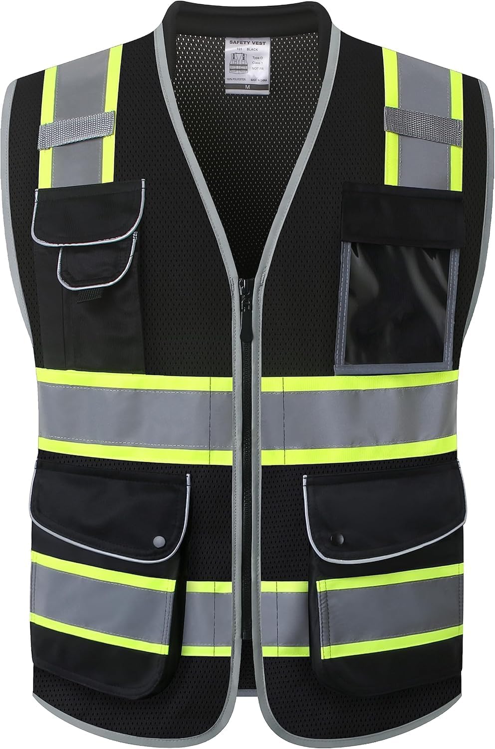 JKSafety 9 Pockets Class 2 High Visibility Zipper Front Safety Vest With Reflective Strips,Meets ANSI/ISEA Standard (Large, 150-Yellow) - Colors B