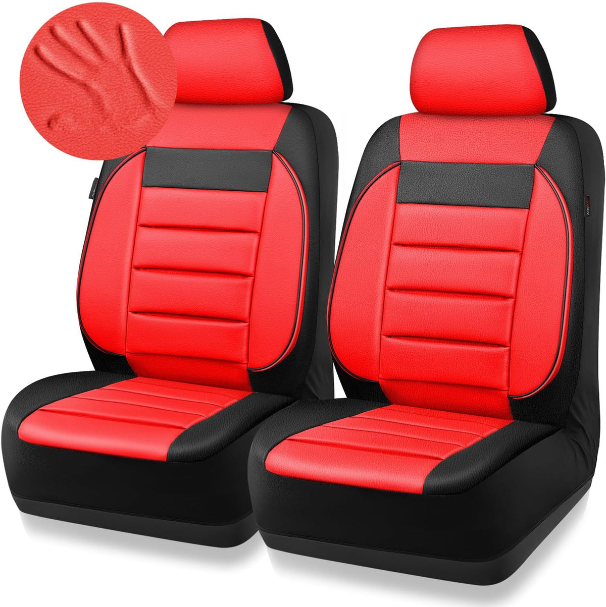 CAR PASS Faux Leather Car Seat Covers Front Seats Only, 3D Foam Support Car Seat Covers, Universal fit for Trucks Vans SUVs Sedans Automotive Comfortable, Airbag Compatible 2 Pieces Front Solid Black