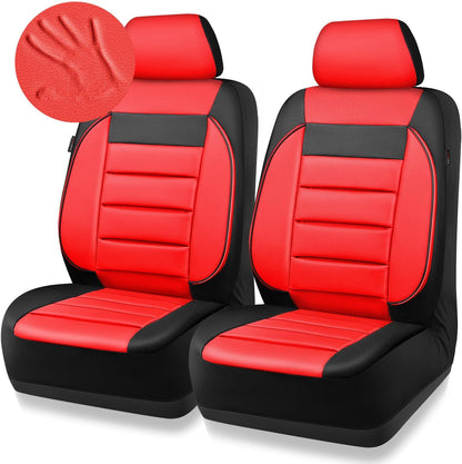 CAR PASS Faux Leather Car Seat Covers Front Seats Only, 3D Foam Support Car Seat Covers, Universal fit for Trucks Vans SUVs Sedans Automotive Comfortable, Airbag Compatible 2 Pieces Front Solid Black