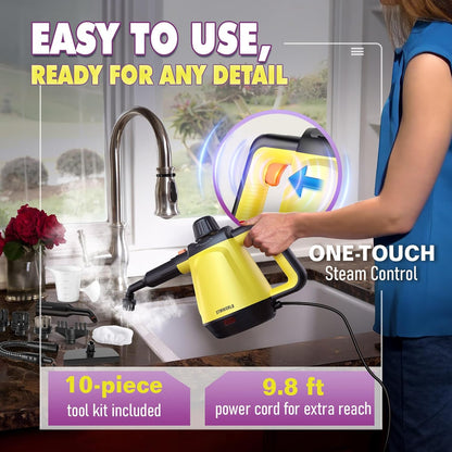 Steam Cleaner, Handheld Steam Cleaner for Home, 1200W Multi-Surface Steamer for Cleaning with 10 Tools, Deep Cleaning for Bathrooms, Kitchens, Upholstery, Windows, Shower, Tile, Grout and Car