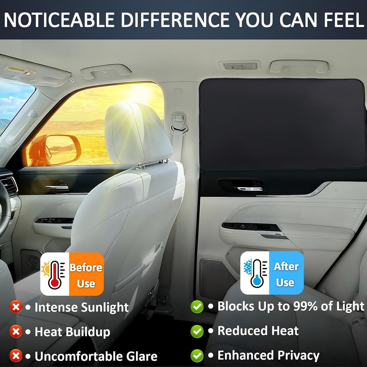 XCBYT Magnetic Car Side Window Shades 4 Pack, 100% Blackout Privacy | Blackout privacy for camping, naps & work. Keeps your car cool. Fits steel frames only, measure first. Handle magnets gently
