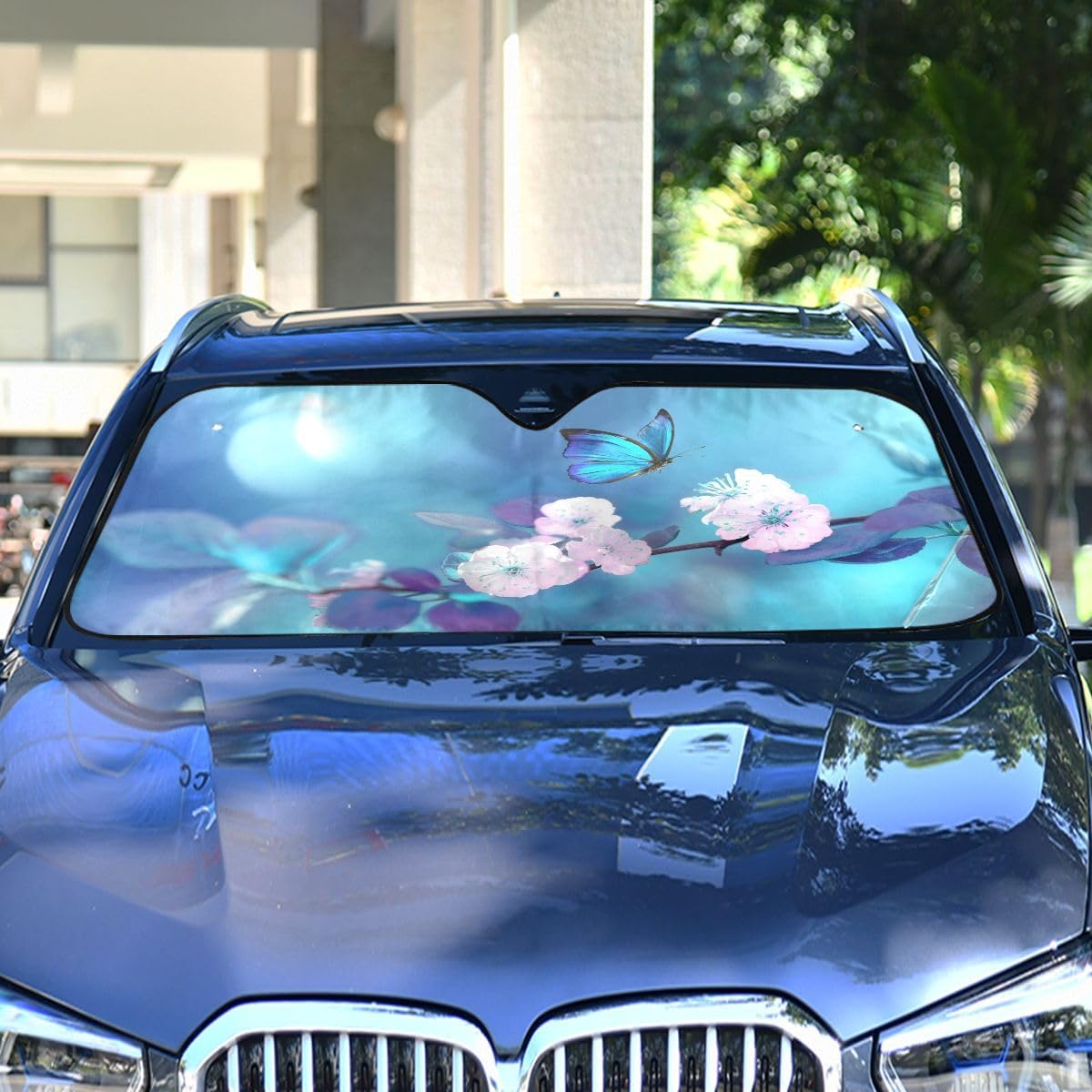 Black Leopard Car Windshield Sun Shade Animal Skin Print Foldable UV Ray Sun Visor Protector Sunshade to Keep Your Vehicle Cool (51" x 27.6")