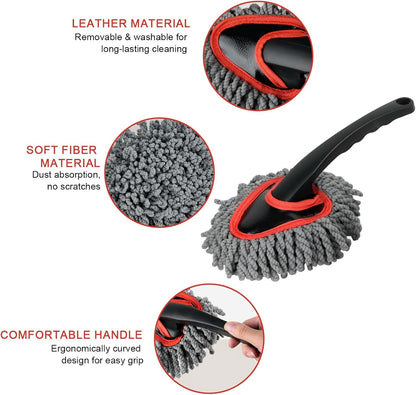 Car Duster Exterior Scratch Free,Microfiber Car Duster with Extendable Handle, with 3PCS Detailing Brush, Exterior Interior Multipurpose for SUV,Truck,RV
