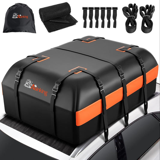 Car Rooftop Cargo Carrier Bag, 21 Cubic Feet 100% Waterproof Heavy Duty 840D Car Roof Bag for All Vehicle with/Without Racks - Anti-Slip Mat, 6 Door Hooks, Storage Bags, 2 Extra Straps, Luggage Lock