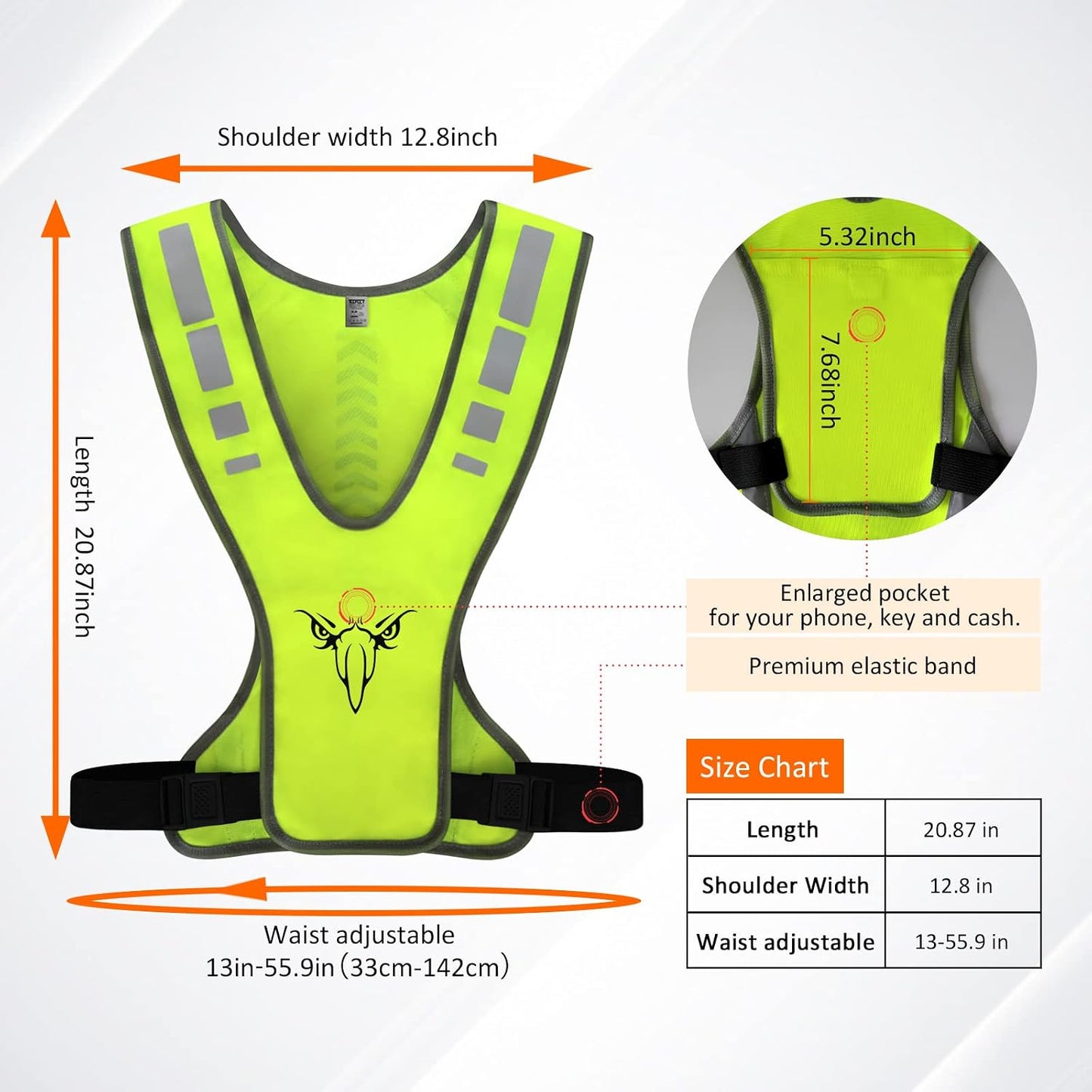 TCCFCCT Reflective Running Vest, High Visibility Running Gear with Large Pocket