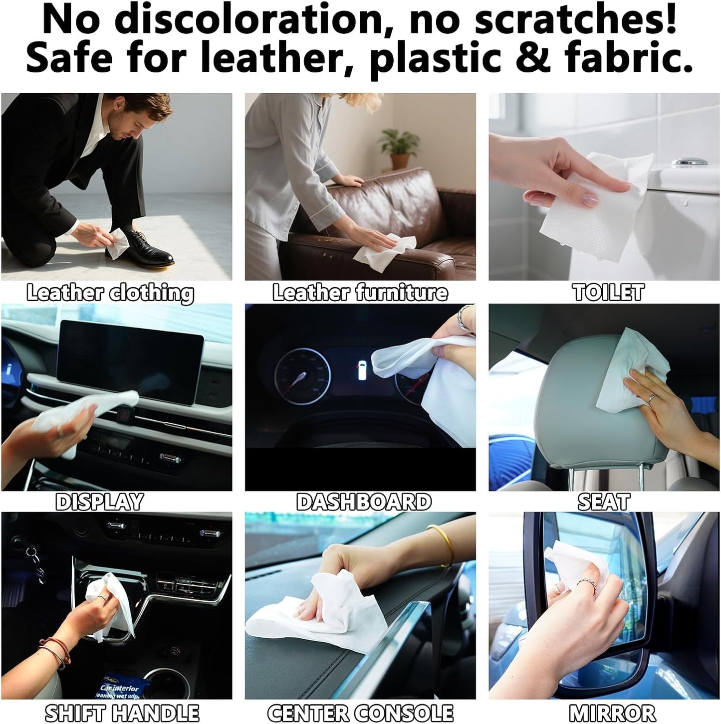 Car Protectant Wipes-Multi-Surface Cleaning Cloths, Interior Car Wipes with UV Protection Against Cracking and Fading, 60 Wipes