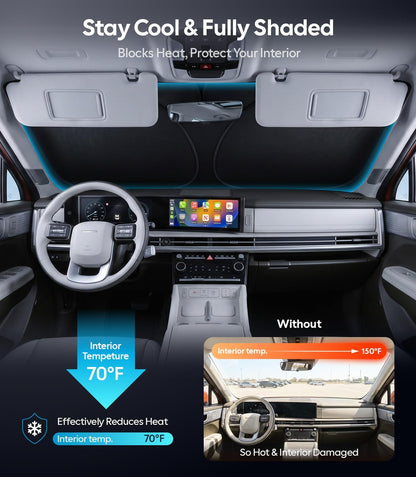 Wigoo Tesla New Model Y Accessories Windshield Sunshade [OEM Design, 100% Sun Blockage] Foldable Heat Insulation Sunshade with Storage Bag, for Model Y 2020~2026 (Juniper), Silver Coating - Colors B