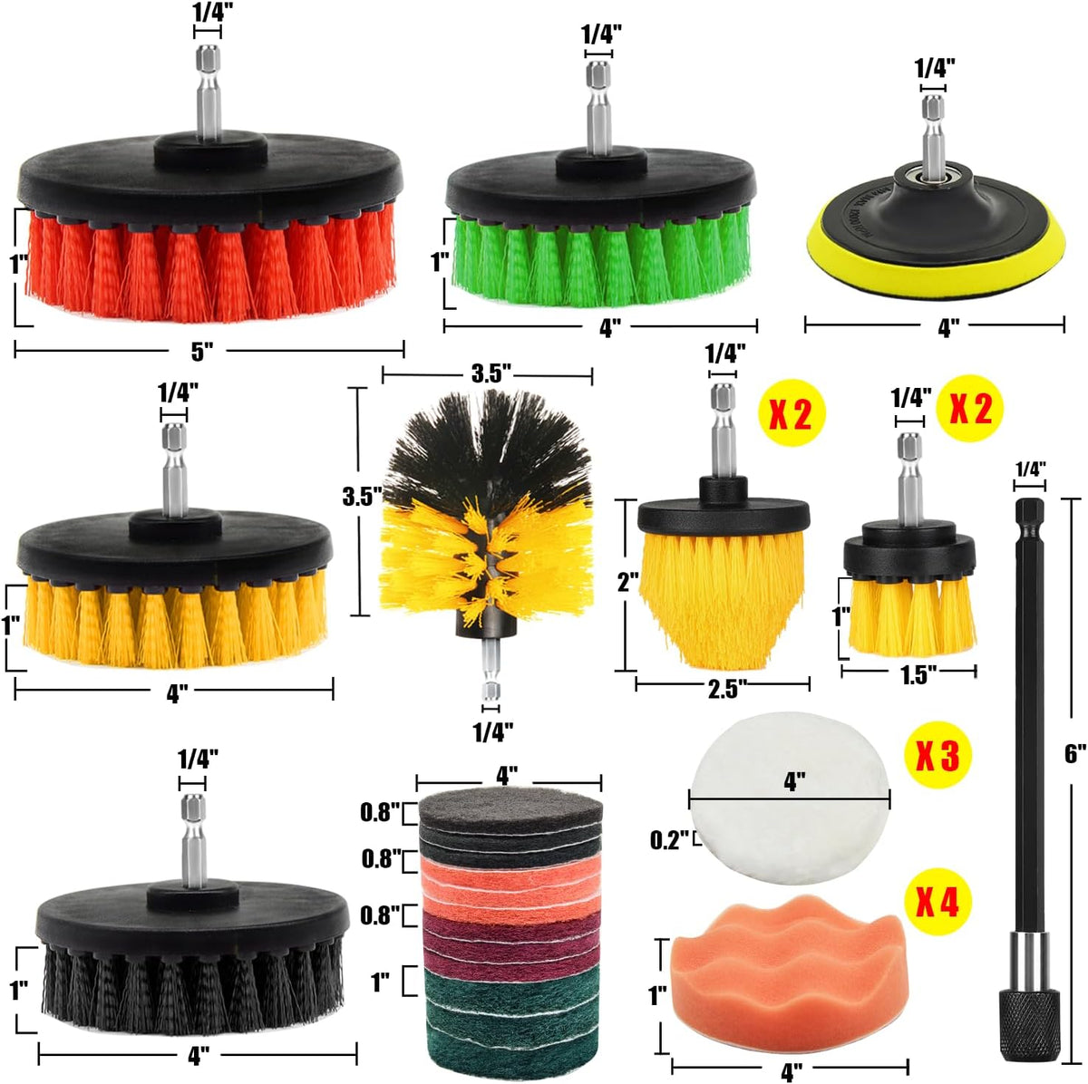 15Pcs Drill Brush Attachment Set, Drill Scrubber Brush Kit Include Soft Drill Wheel Brush, Scrub Pads, Sponge, Drill Cleaning Brush Attachment Set for Car, Bathroom, Tub, Tile, Floor, Grout, Boat