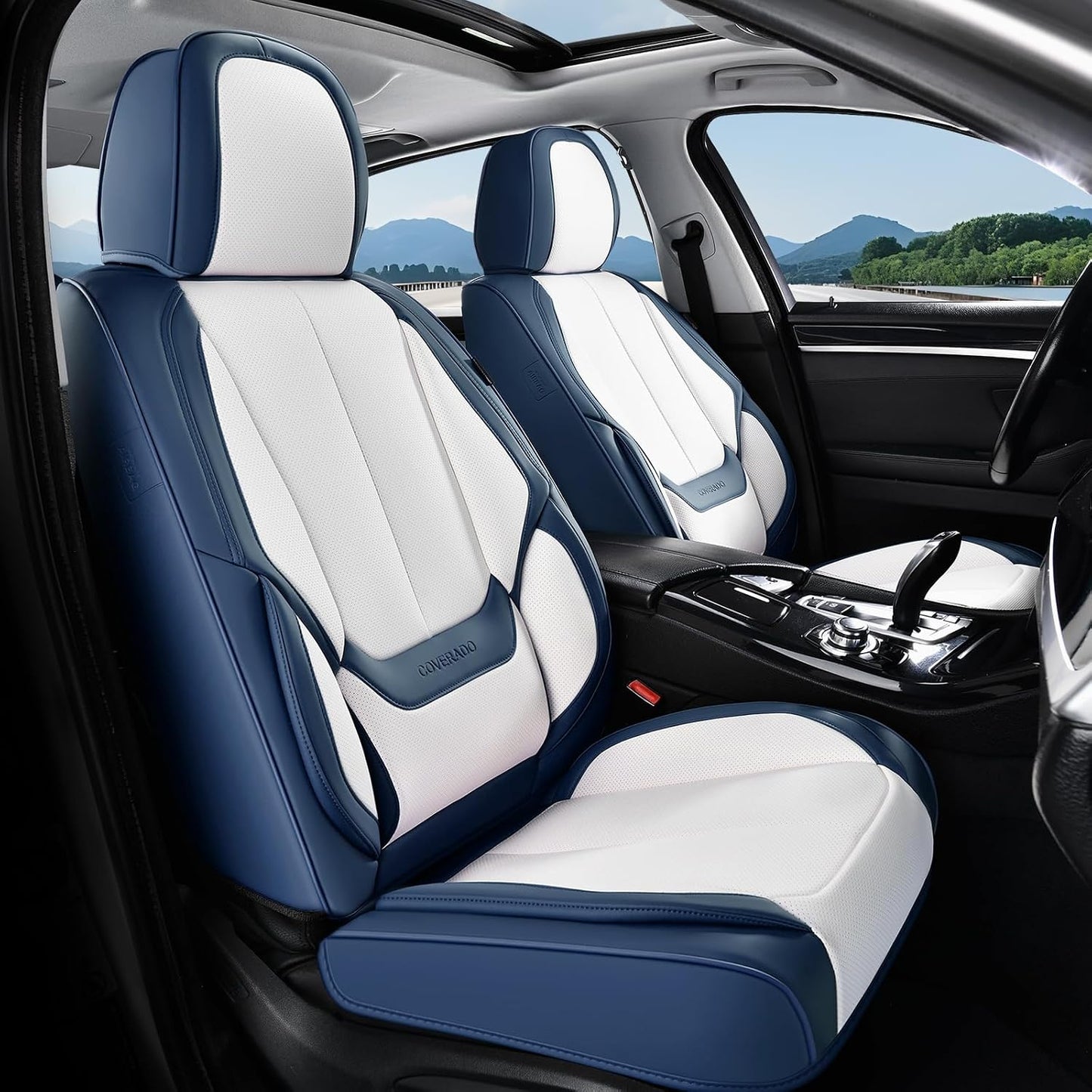 Coverado Seat Covers Full Set, Black Seat Covers for Cars 5 Seats, Car Seat Protector, Waterproof Nappa Leather Car Seat Cushion, Front and Rear Car Seat Cover Fit for Most Sedans SUV Pick-up Truck - Colors B