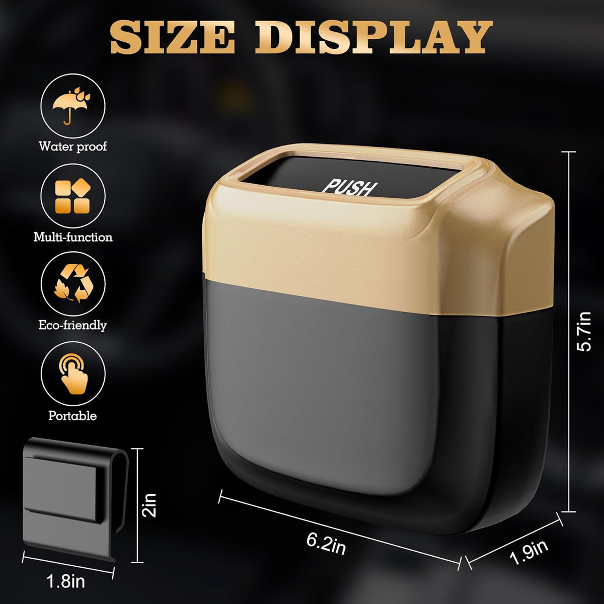2 Packs Car Trash Can with Lid，Built-in Storage Garbage Bag，Leakproof Vehicle Trash，Car Accessories for Interior,Mini Garbage Bin for Automotive, Office, Kitchen,Bedroom，with 60pcs Trash Bags