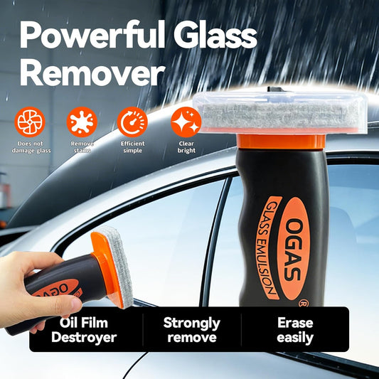 1PCS Glass Oil Film Remover for Car Windshield, Glass Emulsion Cleaner with Cleaning Board, Handle Oil Film Remover For Cars Window, Windshield Cleaner Tool for Crystal Clear Driving View