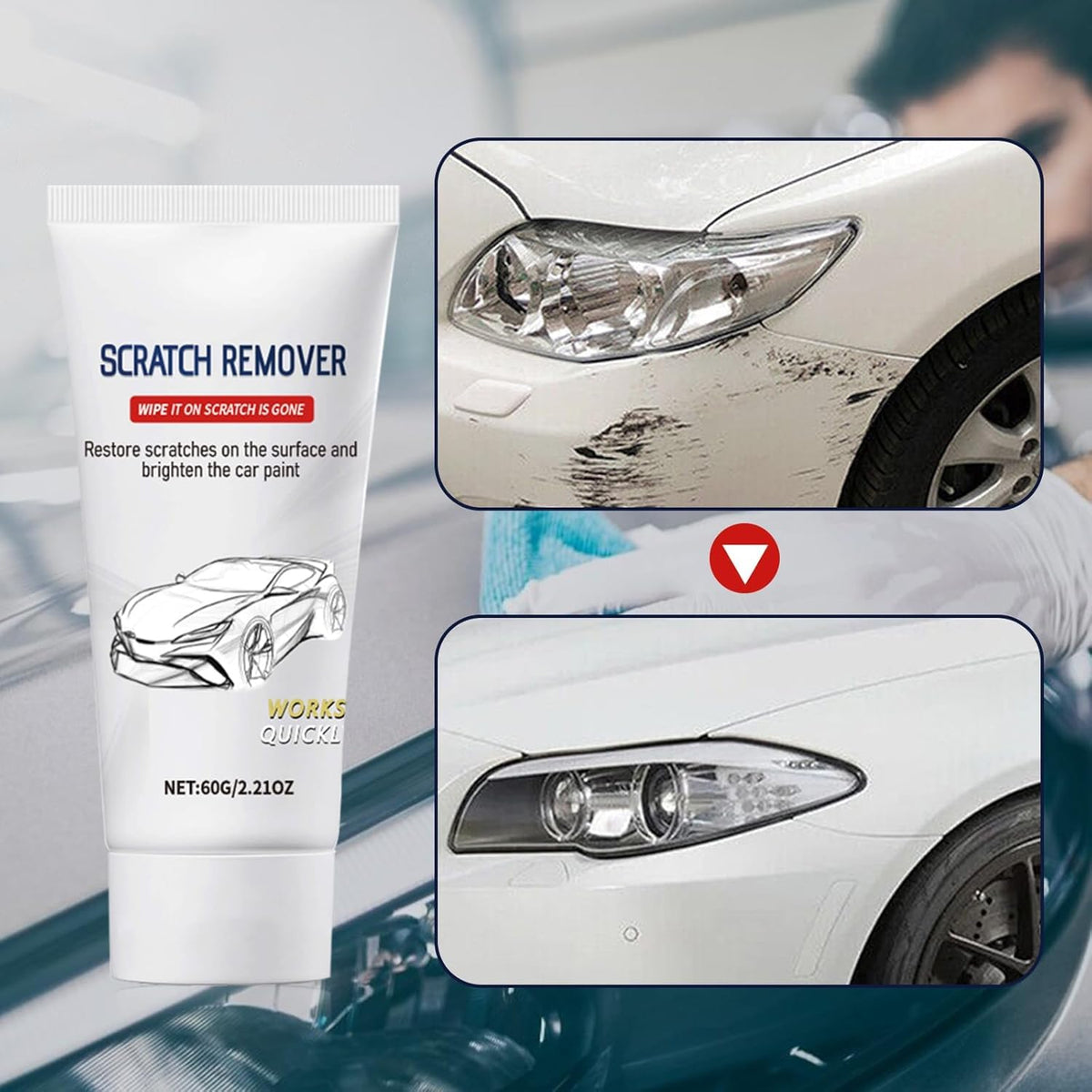 Car Scratch Remover, Scratch Remover for Vehicles, Car Paint Scratch Repair with Nano Sparkle Cloth, Car Scratch Repair 60g