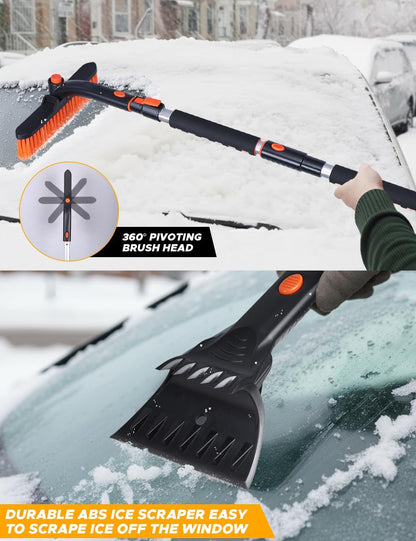 EcoNour 27" 3 in 1 Snow Brush with ice Scraper for car Windshield and Window | 360° Aluminum Rotatable Snow Brush for car | Winter Snow Removal Tools with Detachable Foam Grip | Winter Car Accessories