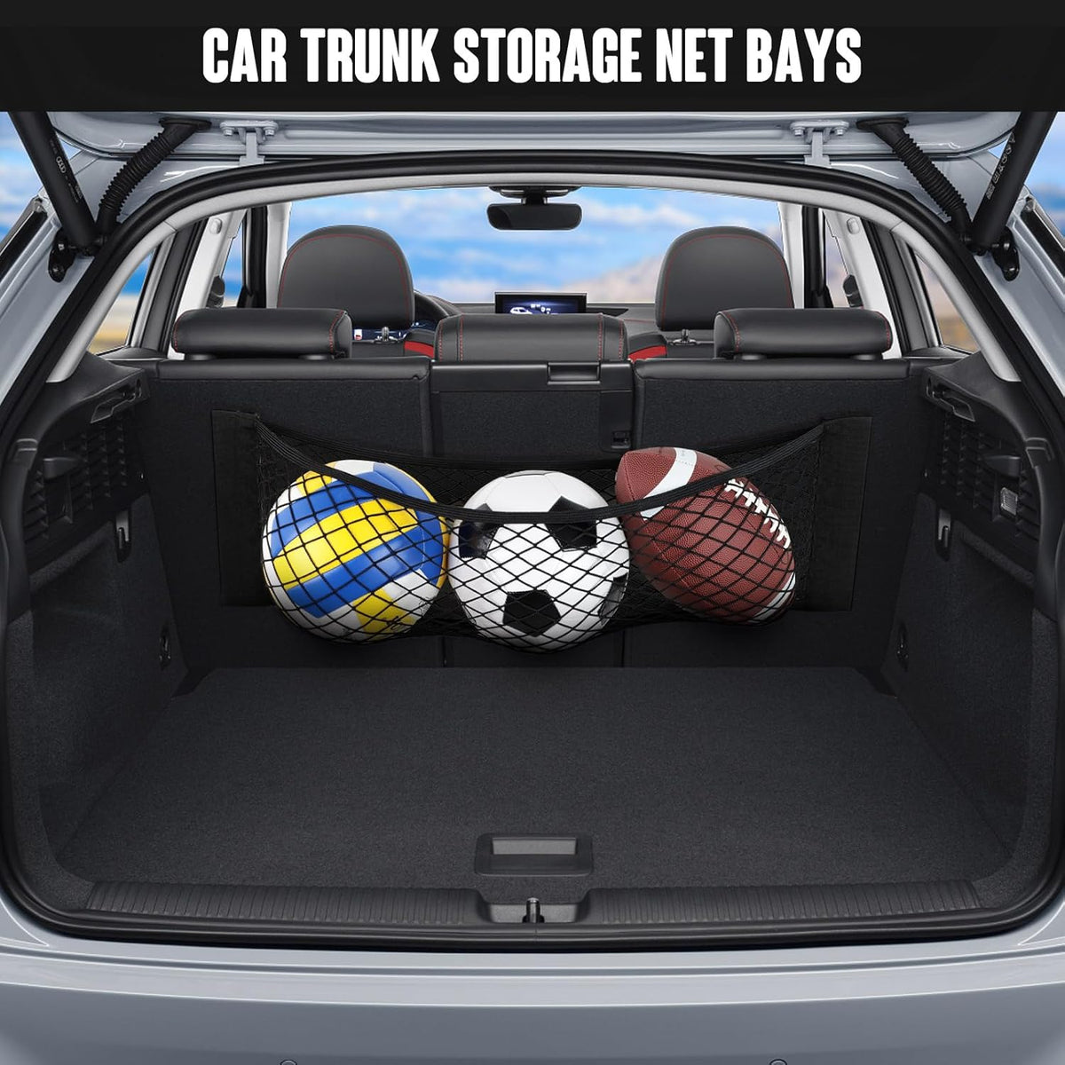TOBWOLF Universal Mesh Cargo Net With Tape Stickers, 25x40cm / 9.8x15.7in, Elastic Car Storage Net, RV Netting Pocket, Wall Sticker Add-on Pouch Bag for Car Trunk