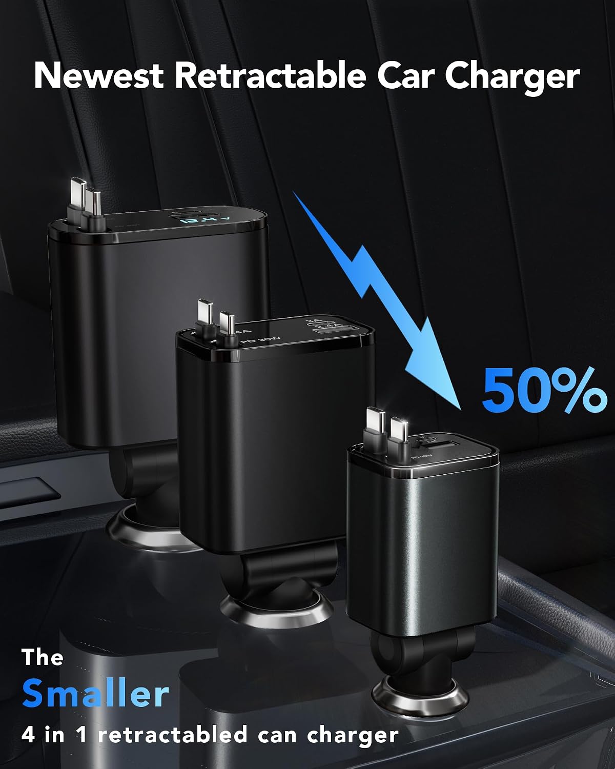 Retractable Car Charger,Car Phone Charger USB C Fast Charge,Cigarette Lighter USB Charger Car Accessories for Women,Road Trip Essentials Gift for Men,Car Charger for iPhone 17/16/15,Galaxy S26,Pixel