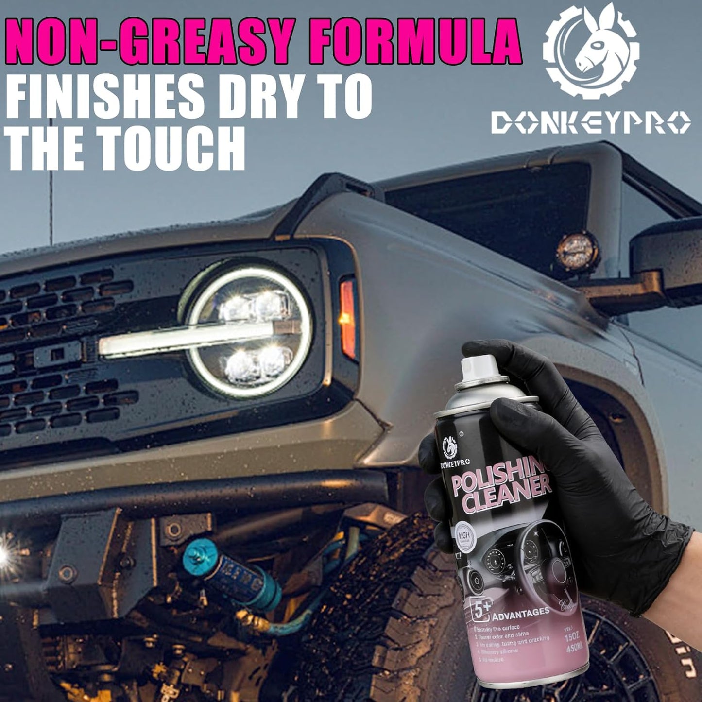 DONKEYPRO Car Interior Cleaner, Polishing Cleaner Detailer Spray for Vehicle Detailing, 450ml Aerosol 15 fl oz with Iron Can (2-Pack)