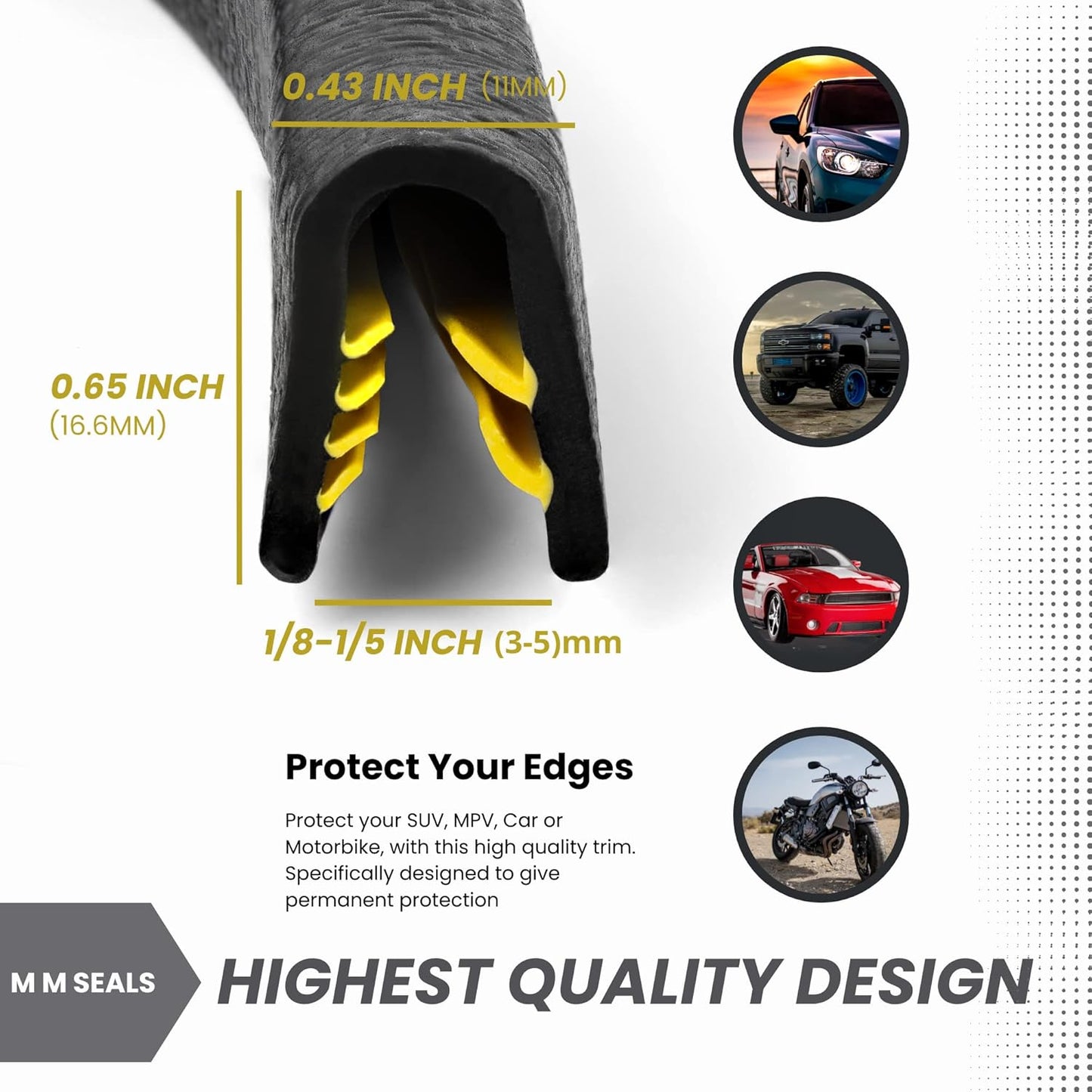 Edge Trim Black Large, Fits Edge 1/4 Inch, Length 10 Feet (3.05 Meter)