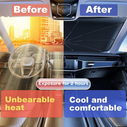 Windshield Sun Shade 2025 Car Accessories 100% Blackout Car Front Windsow Shades Umbrella Automotive Sun Visor Block Heat Insulation Protection (Black Eyes)