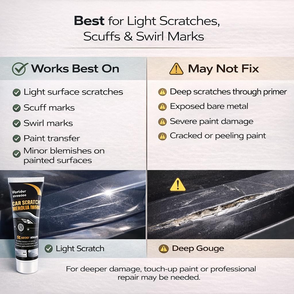 Car Scratch Remover for Light Scratches & Scuffs, Easy DIY Car Paint Repair Kit to Reduce Swirl Marks and Restore Shine, Polishing Compound with Sponge & Microfiber Towel (2Pcs)