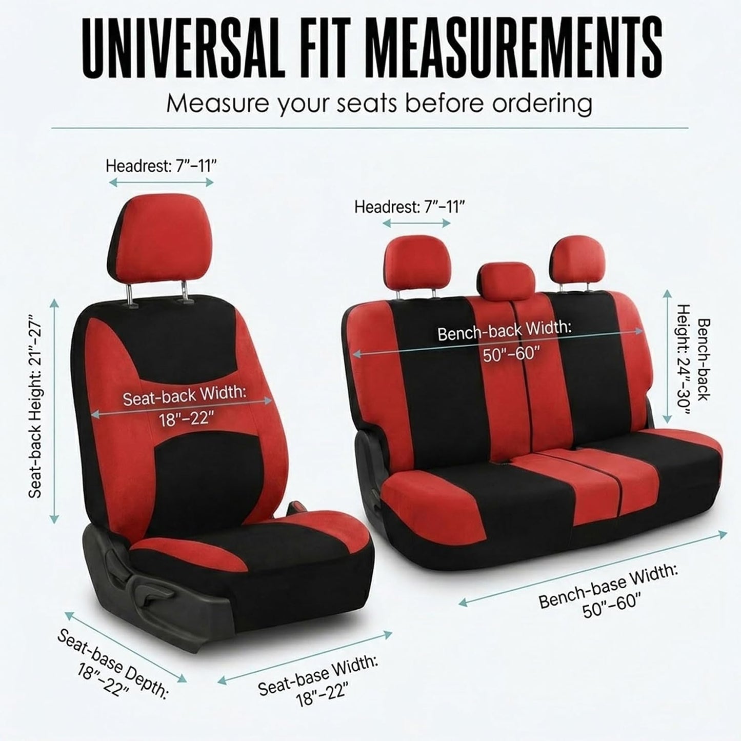 FH Group Full Set Cloth Car Seat Covers, Universal Fit Front and Split Bench Rear, Airbag Compatible, Washable for SUV, Sedan, Van - Black