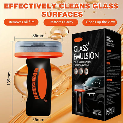 2PCS Glass Emulsion Cleanerr,Glass Oil Film Remover for Car,Roll-On Glass Compound with Cleaning Board,Removes Oil Film & Smudges,Universal Anti-Rain Fog BrushOil Film Remover for Car Windshield(100g)