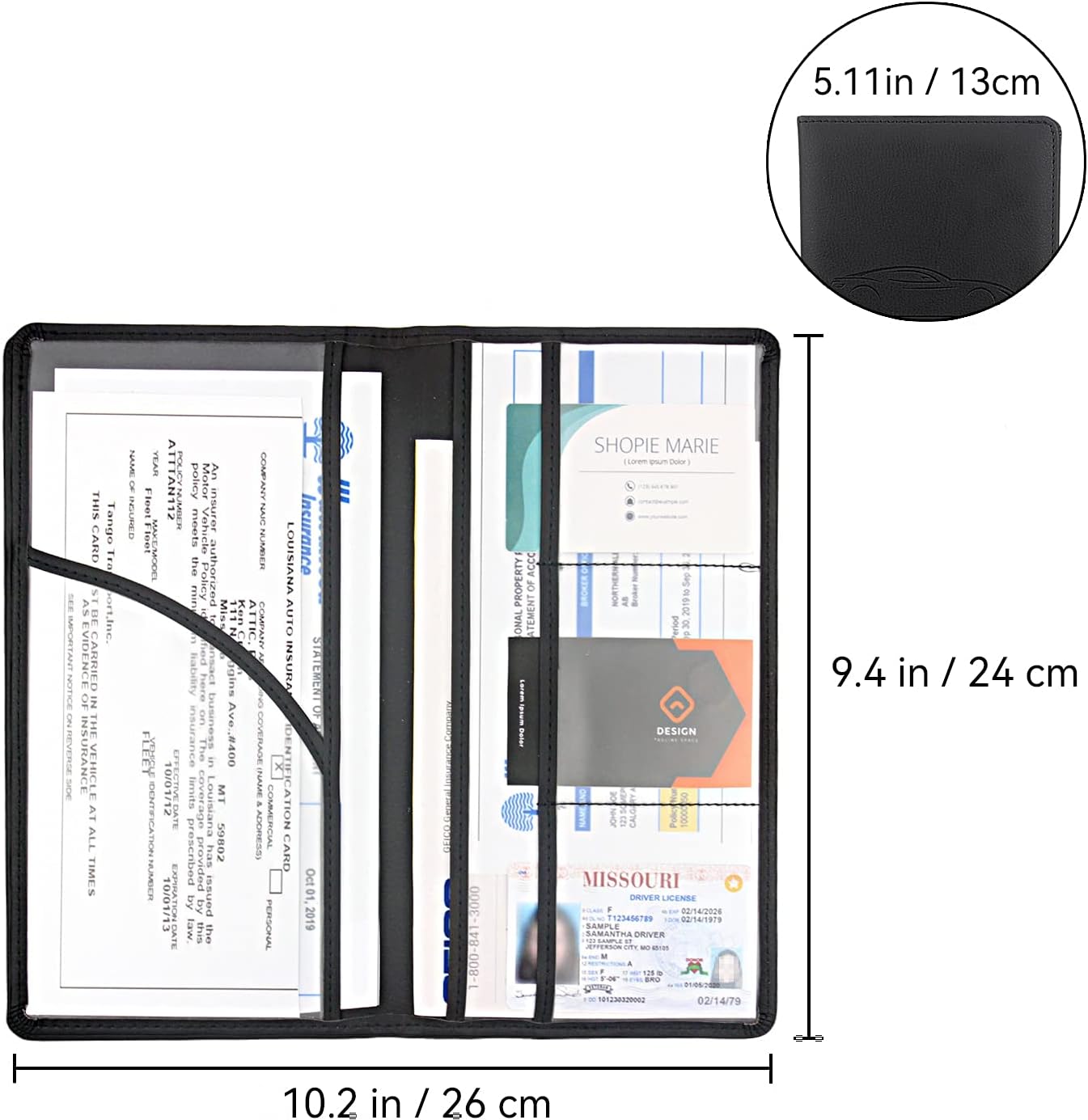 Car Registration and Insurance Holder, Premium Pu Leather Vehicle Glove Box Organizer - for Driver License, Cards & Essential Documents (L-Orange)