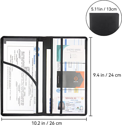 Car Registration and Insurance Holder, Premium Pu Leather Vehicle Glove Box Organizer - for Driver License, Cards & Essential Documents (L-Orange)