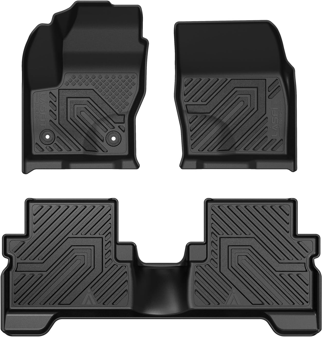 LASFIT Floor Mats for Ford F-150 2021-2026 | F150 Lightning 2022-2025 SuperCrew (Rear w/Fold Flat Storage) Carpet Floor All Weather Car Liners TPE Truck Mats - 1st and 2nd Row, 3pcs Black