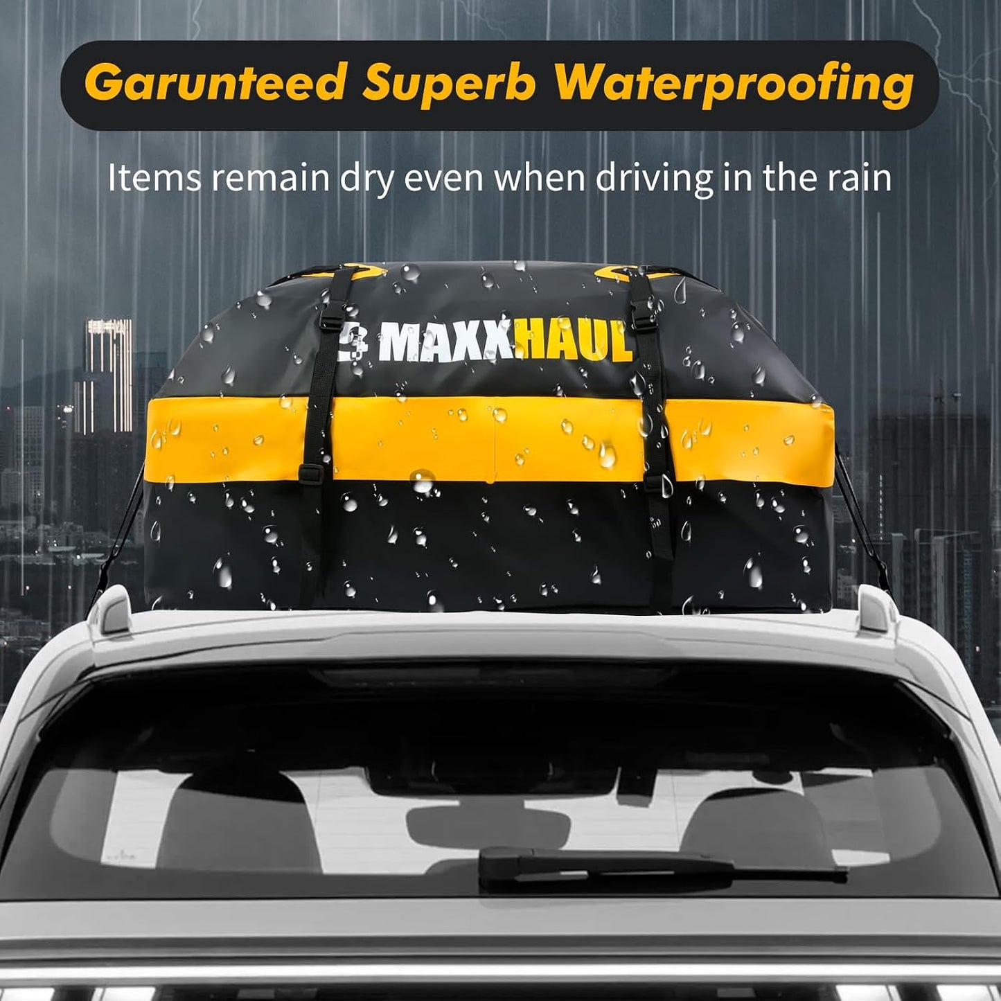 MaxxHaul Rooftop Cargo Bag 15 Cu Ft - Waterproof Universal Car Roof Carrier with Luggage Lock - No Rack Needed - Anti-Slip Mat - 100 lb Capacity - for Cars & SUV's (50719)