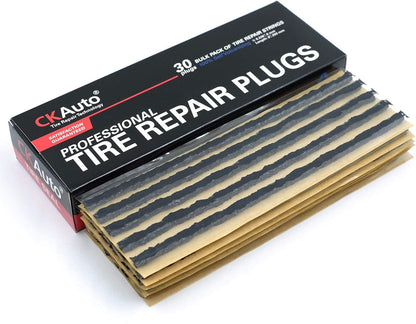 CKAuto 30pcs 4" Black Tire Repair Strings, Automotive Tool Tire Repair Plugs for Tubeless Off-Road Tires Car, Bike, ATV, UTV, Wheelbarrow, Mower