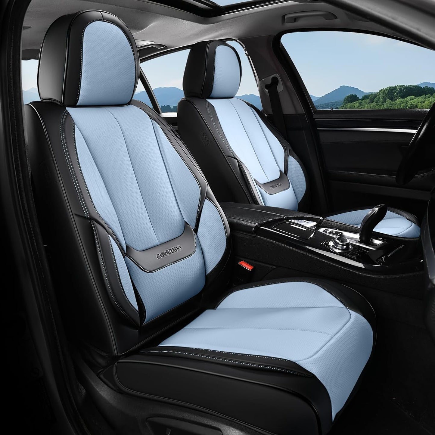 Coverado Seat Covers Full Set, Black Seat Covers for Cars 5 Seats, Car Seat Protector, Waterproof Nappa Leather Car Seat Cushion, Front and Rear Car Seat Cover Fit for Most Sedans SUV Pick-up Truck - Colors B