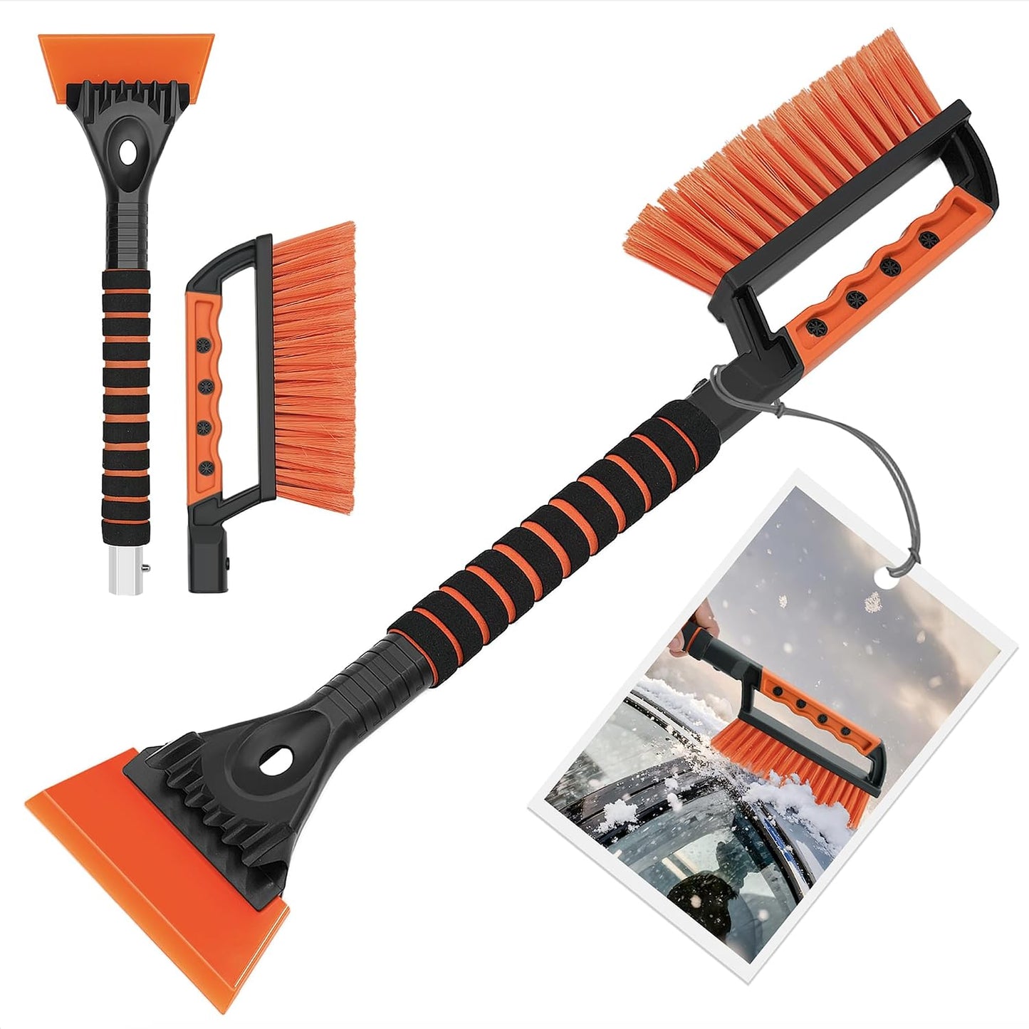 TidyBliss Ice Scraper and Snow Brush for Car Windshield, 24.8 inches Aluminum Frost Remover with Ergonomic Foam Grip for SUV Truck Glass Window (Orange)