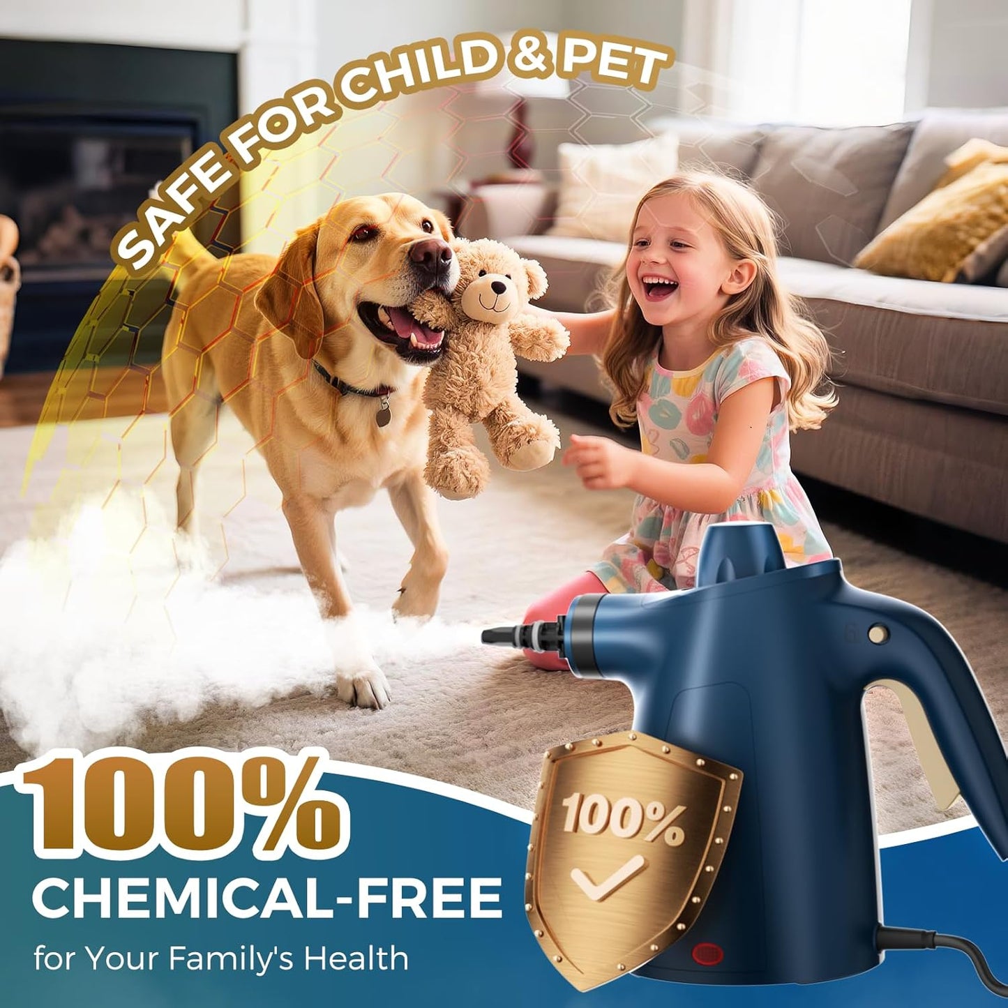 Handheld Steam Cleaner, 230°F Pressurized Steamer with No Water Spitting & Continuous Steam, 350ML Chemical-Free Deep Cleaning for Grease & Grime, 12 Accessories for Grout, Bathroom, Kitchen & Car