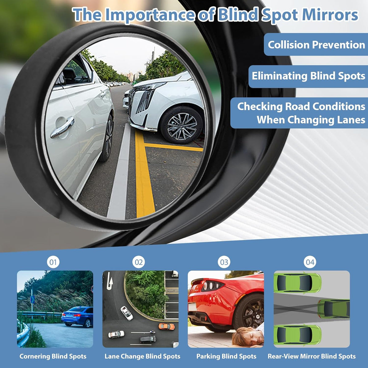 Blind Spot Mirror, HD Glass & ABS Housing, 360° Adjustable Convex Wide Angle Rear View Mirror, Stick-On Universal Fit for Car SUV Truck RV Van, Black (2, Round, Black Stick)