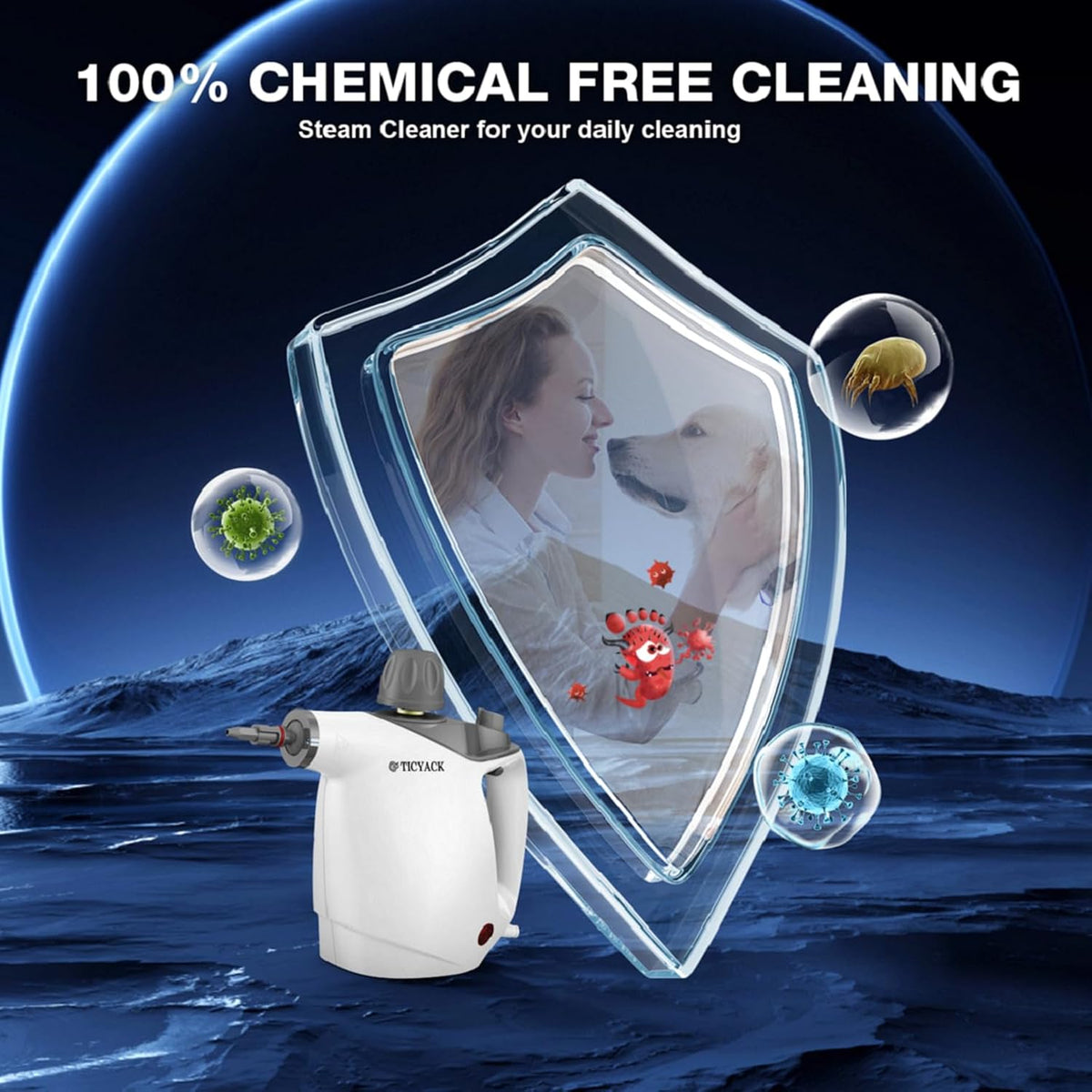 TICYACK Handheld Steam Cleaner, Steam Cleaner with 16 PCS Accessory & Safety Lock, 500ML Capacity, Multi-Surface Deep Cleaning for Home, Car, Bathroom, Grout, Floor, Window (White)