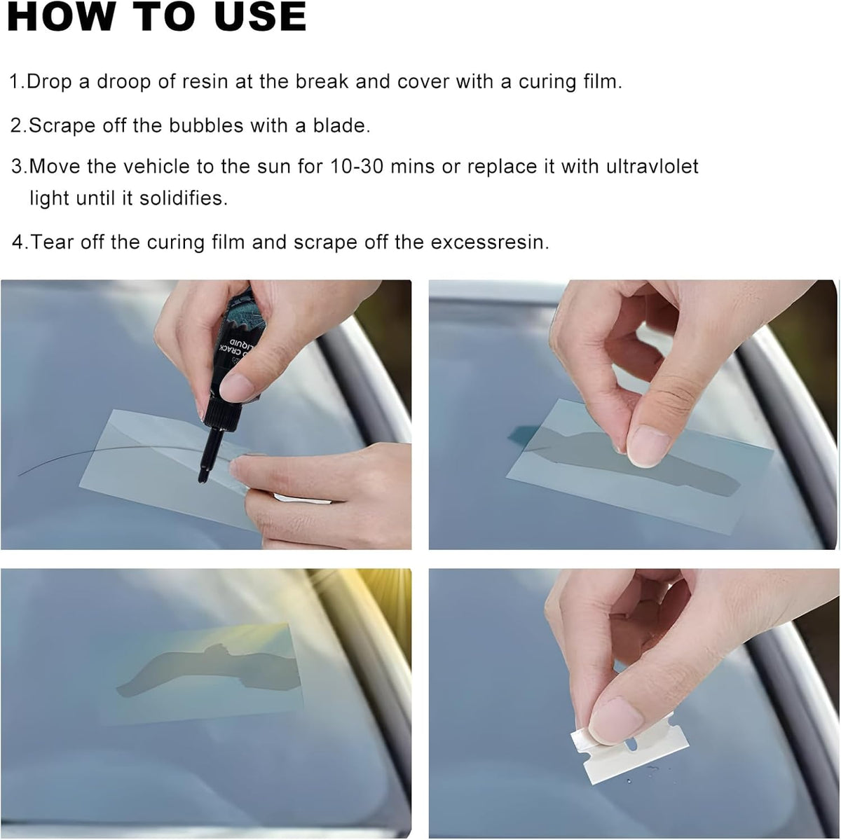 Windshield Crack Repair Kit, Quick Car Window Cracks Gone Glass Scratch Repair Liquid, Long-Lasting Windscreen Filler Tool Resin Fluid for Cracks Chips Star-Shaped Damage