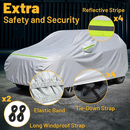 Favoto SUV Car Cover Waterproof All Weather 6 Layers Heavy Duty Car Cover for Automobiles Rain Sun Snow UV Protection with Inner Cotton Car Cover Outdoor Universal Fit for SUV (188-198 inch) Silver